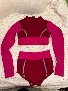 Tiger Friday Girls Two-Piece Set- Burgundy and Hot Pink